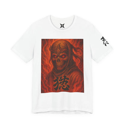 Dark Red Ninja Skull T-Shirt - Japanese Horror Art, Skeleton Ninja Graphic Tee, High-Detail Gothic Warrior Shirt, Unisex Streetwear