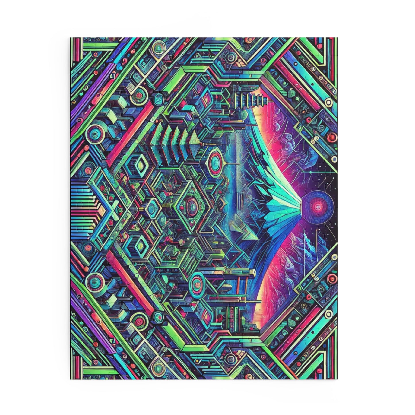 Neon x Geometric x Mt. Fuji! A super tricky puzzle with a cool sci-fi vibe-perfect brain workout for adults! 1000+ pieces of fun!