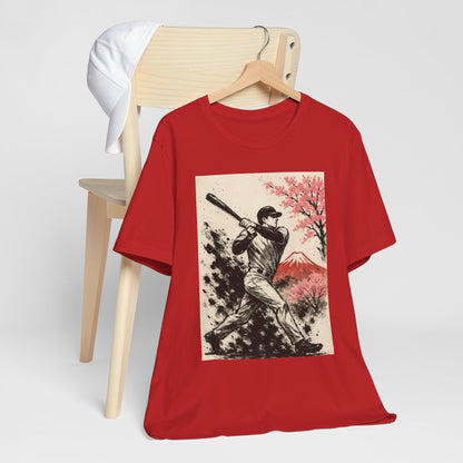 Pro Baseball Batter Sumi Ink Art Shirt Fuji Sakura Retro Japanese Print Power Swing Tee Japan Inspired Sports Art Gift for Dad