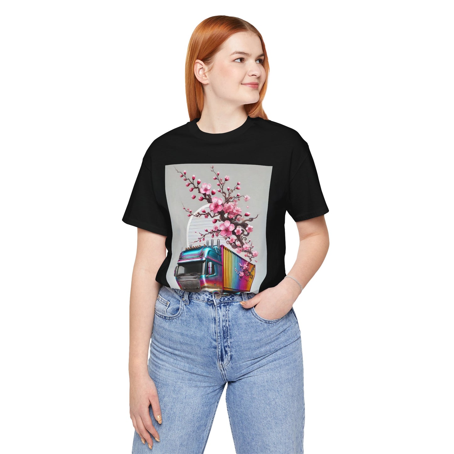 Cherry Blossom Convoy T-Shirt | Japanese Sakura x Modern Truck Art | Unique Graphic Tee for Drivers & Streetwear Lovers No.007