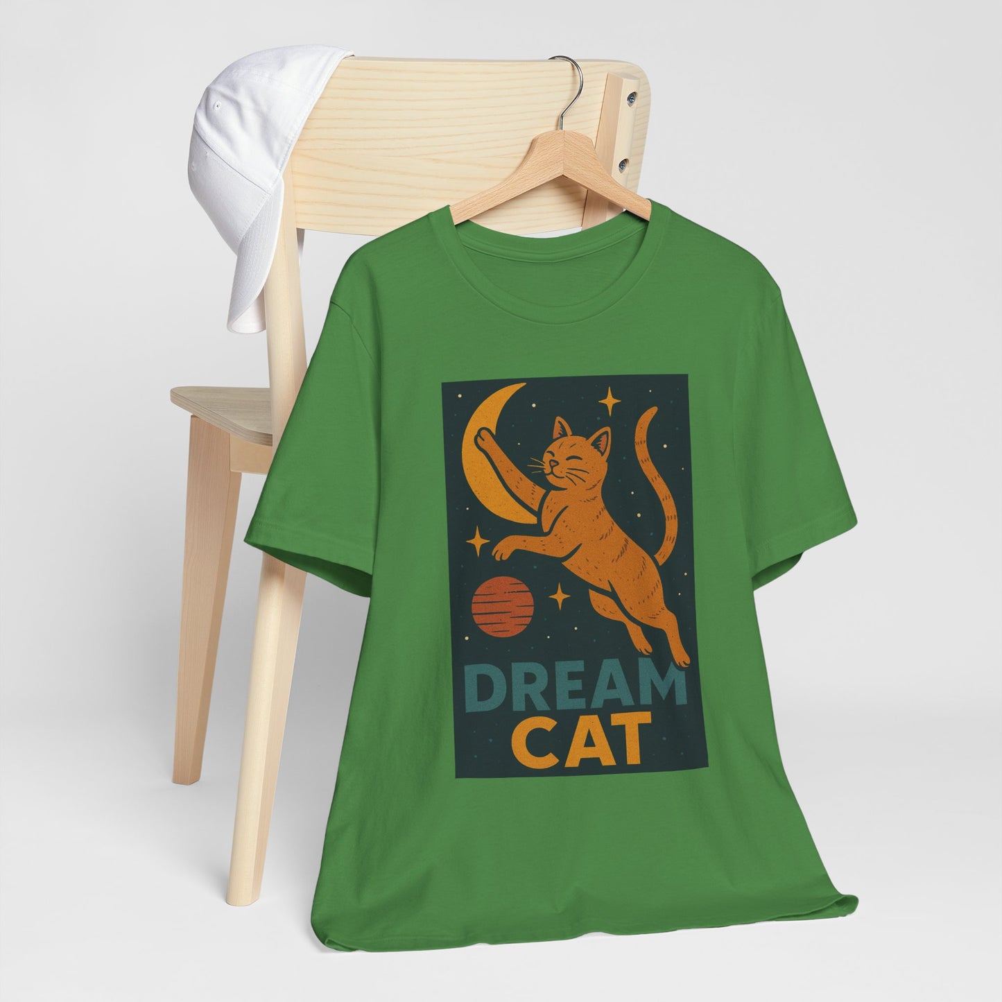 Dream Cat Shirt Retro Space Kitty Tee Moon and Stars Poster Style Japan Inspired Vintage Graphic Gift for Cat Lovers and Dad
