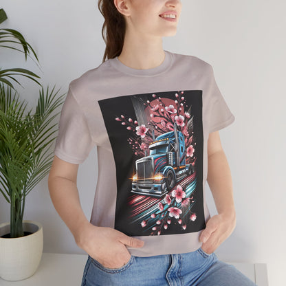 Cherry Blossom Convoy T-Shirt | Japanese Sakura x Modern Truck Art | Unique Graphic Tee for Drivers & Streetwear Lovers No.006