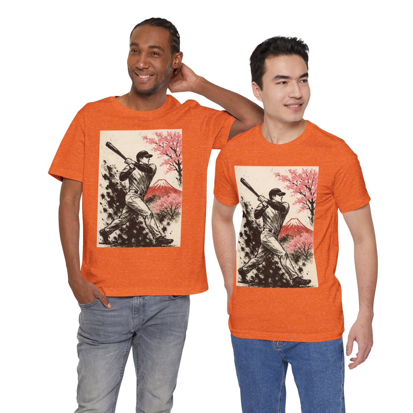 Pro Baseball Batter Sumi Ink Art Shirt Fuji Sakura Retro Japanese Print Power Swing Tee Japan Inspired Sports Art Gift for Dad