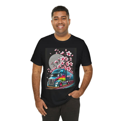 Cherry Blossom Convoy T-Shirt | Japanese Sakura x Modern Truck Art | Unique Graphic Tee for Drivers & Streetwear Lovers No.003