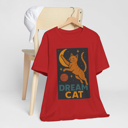 Dream Cat Shirt Retro Space Kitty Tee Moon and Stars Poster Style Japan Inspired Vintage Graphic Gift for Cat Lovers and Dad
