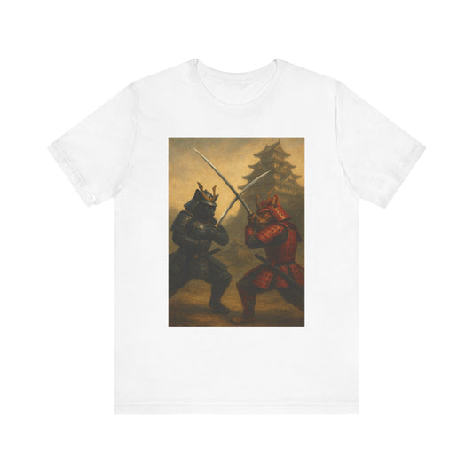Epic Cat Samurai Battle Tee - War Horses Clash in Front of Japanese Castle  Feline Warrior Art Shirt for Fantasy & Japan Lovers