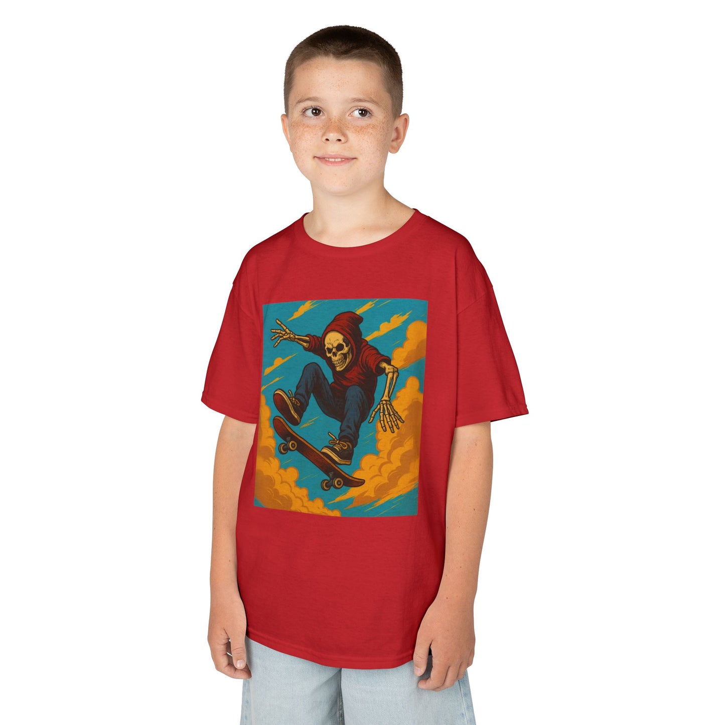 Colorful Skeleton Skater Hoodie Shirt for Kids - Bold Comic Art Skateboarding Tee - Cool Gift for Boys or Girls Who Love Street Style