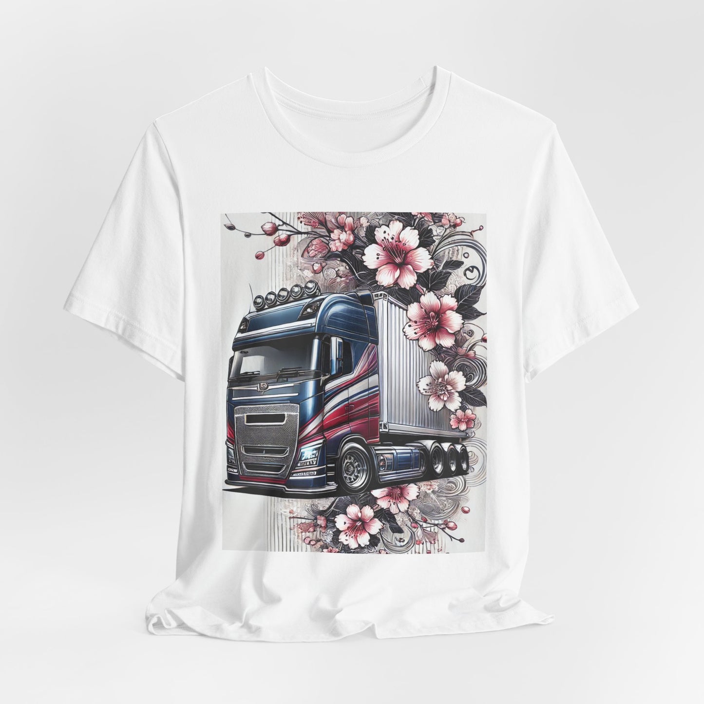 Cherry Blossom Convoy T-Shirt | Japanese Sakura x Modern Truck Art | Unique Graphic Tee for Drivers & Streetwear Lovers 001