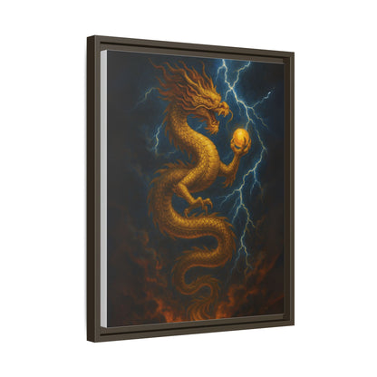 Golden Dragon Canvas Feng Shui Wall Art Lightning Storm Dragon with Pearl Good Luck Decor Gift for Dad Office Living Room