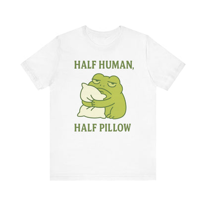 Half Human Half Pillow Funny Sleepy Frog Shirt for Coffee Lovers Dad Gift Not a Morning Person Tee Cozy Kawaii Aesthetic Graphic Top