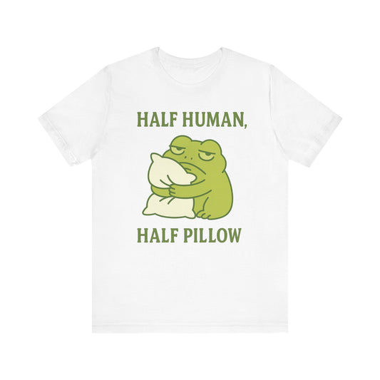 Half Human Half Pillow Funny Sleepy Frog Shirt for Coffee Lovers Dad Gift Not a Morning Person Tee Cozy Kawaii Aesthetic Graphic Top