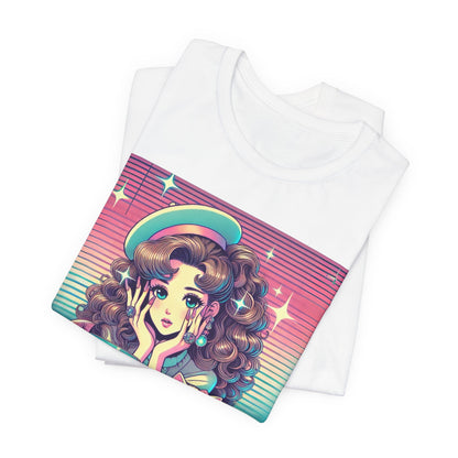 Retro Girl and Cat Graphic Tee Vaporwave Pastel Aesthetic Cocktail Lounge 80s Inspired Shoujo Style T Shirt Gift for Daughter or Dad