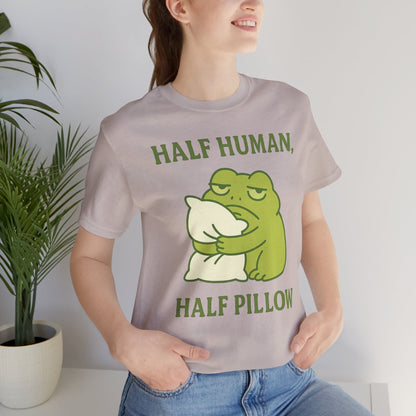 Half Human Half Pillow Funny Sleepy Frog Shirt for Coffee Lovers Dad Gift Not a Morning Person Tee Cozy Kawaii Aesthetic Graphic Top