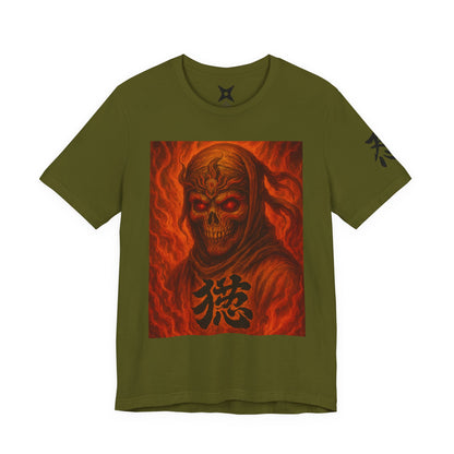 Dark Red Ninja Skull T-Shirt - Japanese Horror Art, Skeleton Ninja Graphic Tee, High-Detail Gothic Warrior Shirt, Unisex Streetwear