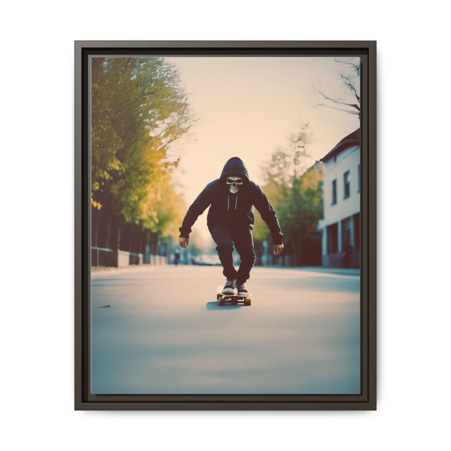 Skull Hoodie Skater Canvas Print Urban Street Art Skateboard Wall Decor Dawn Ride Gift for Dad Teen Room Gothic Vibe