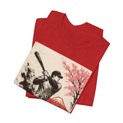 Pro Baseball Batter Sumi Ink Art Shirt Fuji Sakura Retro Japanese Print Power Swing Tee Japan Inspired Sports Art Gift for Dad