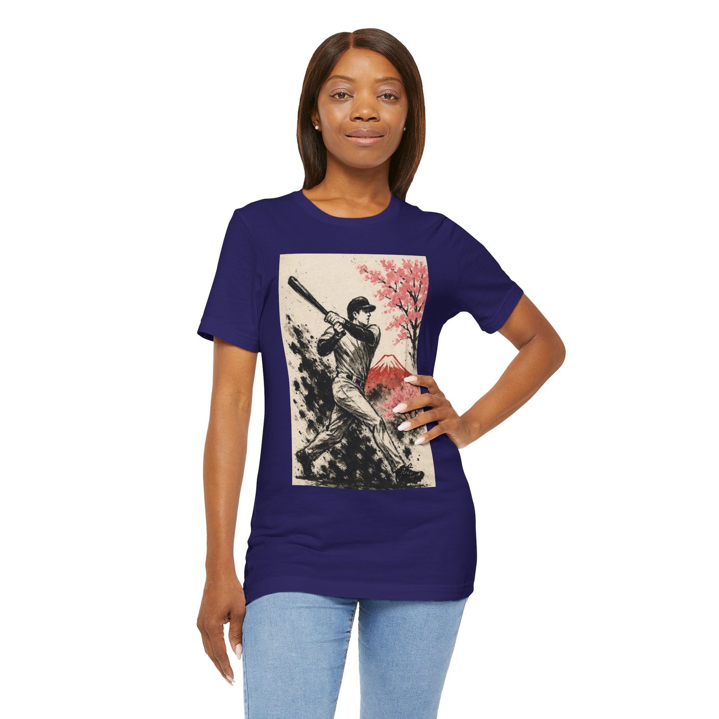 Pro Baseball Batter Sumi Ink Art Shirt Fuji Sakura Retro Japanese Print Power Swing Tee Japan Inspired Sports Art Gift for Dad