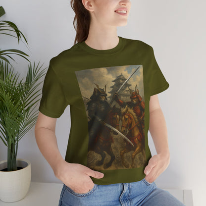 Epic Cat Samurai Battle Tee - War Horses Clash in Front of Japanese Castle  Feline Warrior Art Shirt for Fantasy & Japan Lovers