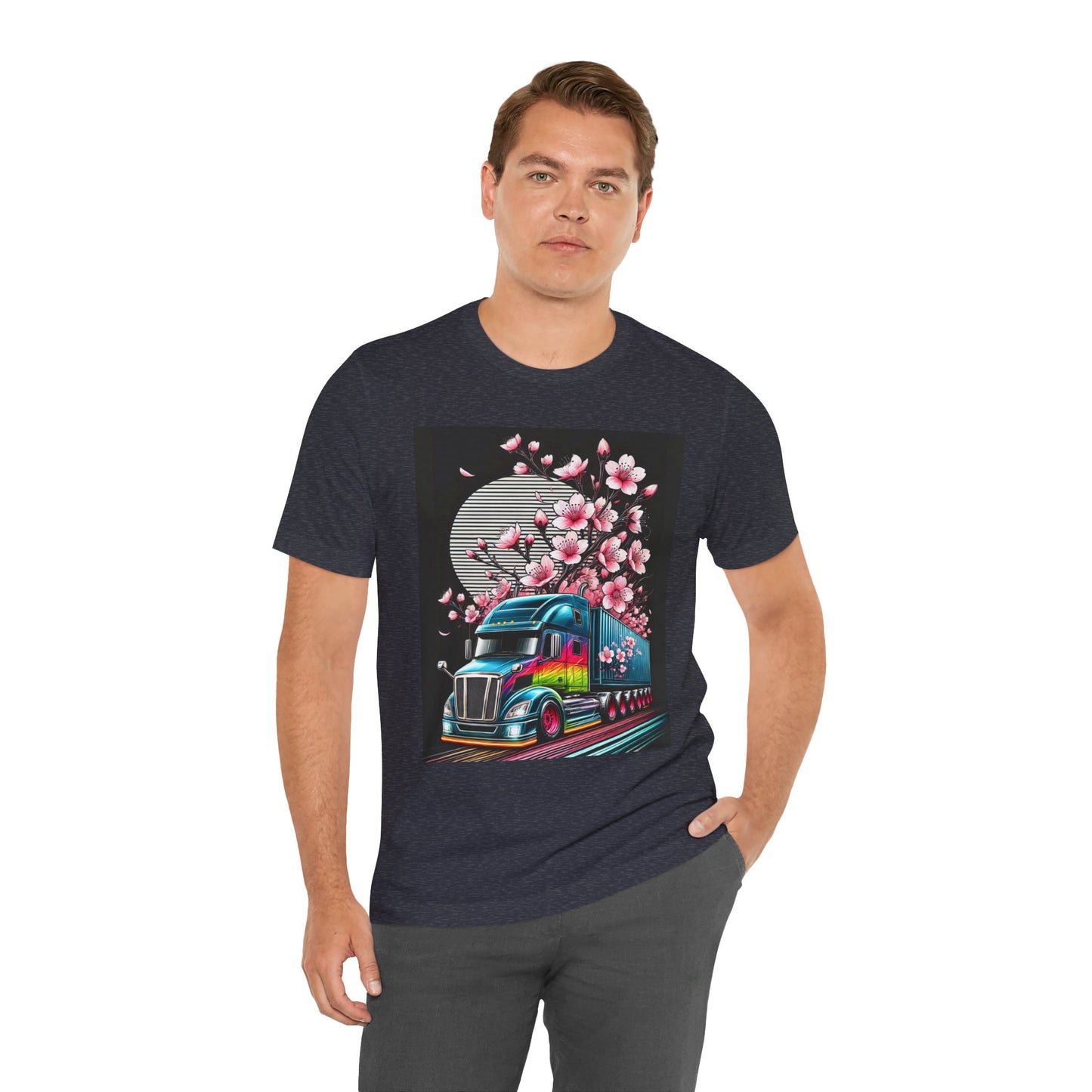 Cherry Blossom Convoy T-Shirt | Japanese Sakura x Modern Truck Art | Unique Graphic Tee for Drivers & Streetwear Lovers No.003