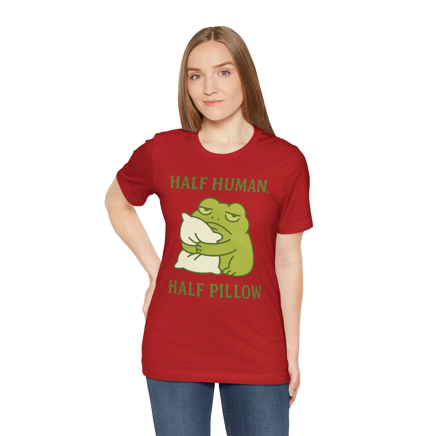Half Human Half Pillow Funny Sleepy Frog Shirt for Coffee Lovers Dad Gift Not a Morning Person Tee Cozy Kawaii Aesthetic Graphic Top