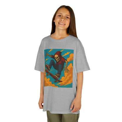 Colorful Skeleton Skater Hoodie Shirt for Kids - Bold Comic Art Skateboarding Tee - Cool Gift for Boys or Girls Who Love Street Style