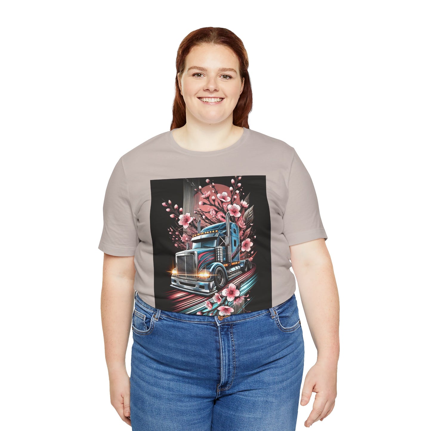 Cherry Blossom Convoy T-Shirt | Japanese Sakura x Modern Truck Art | Unique Graphic Tee for Drivers & Streetwear Lovers No.006