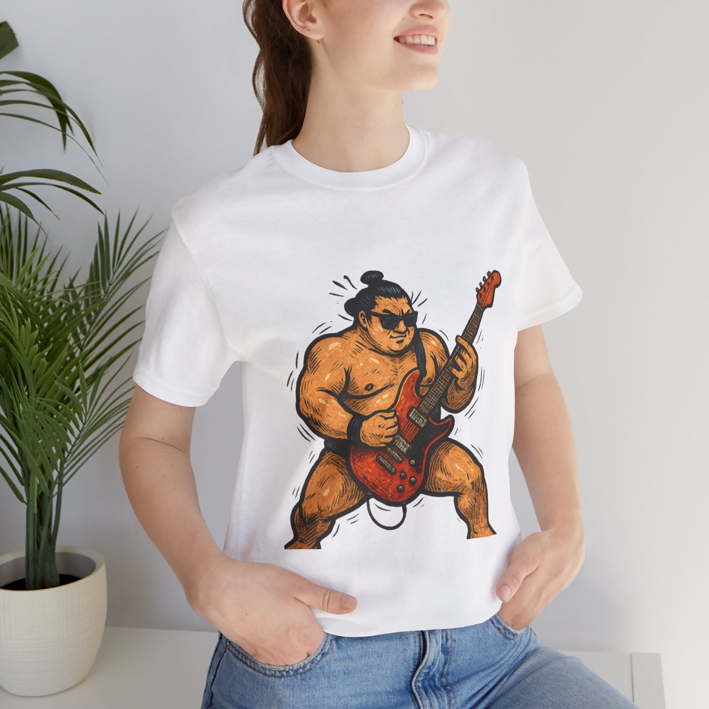 Sumo Guitar Rock T Shirt Japanese Sumo Wrestler Electric Guitar Vintage Comic Style Graphic Tee Japan Gift For Dad Music Fans