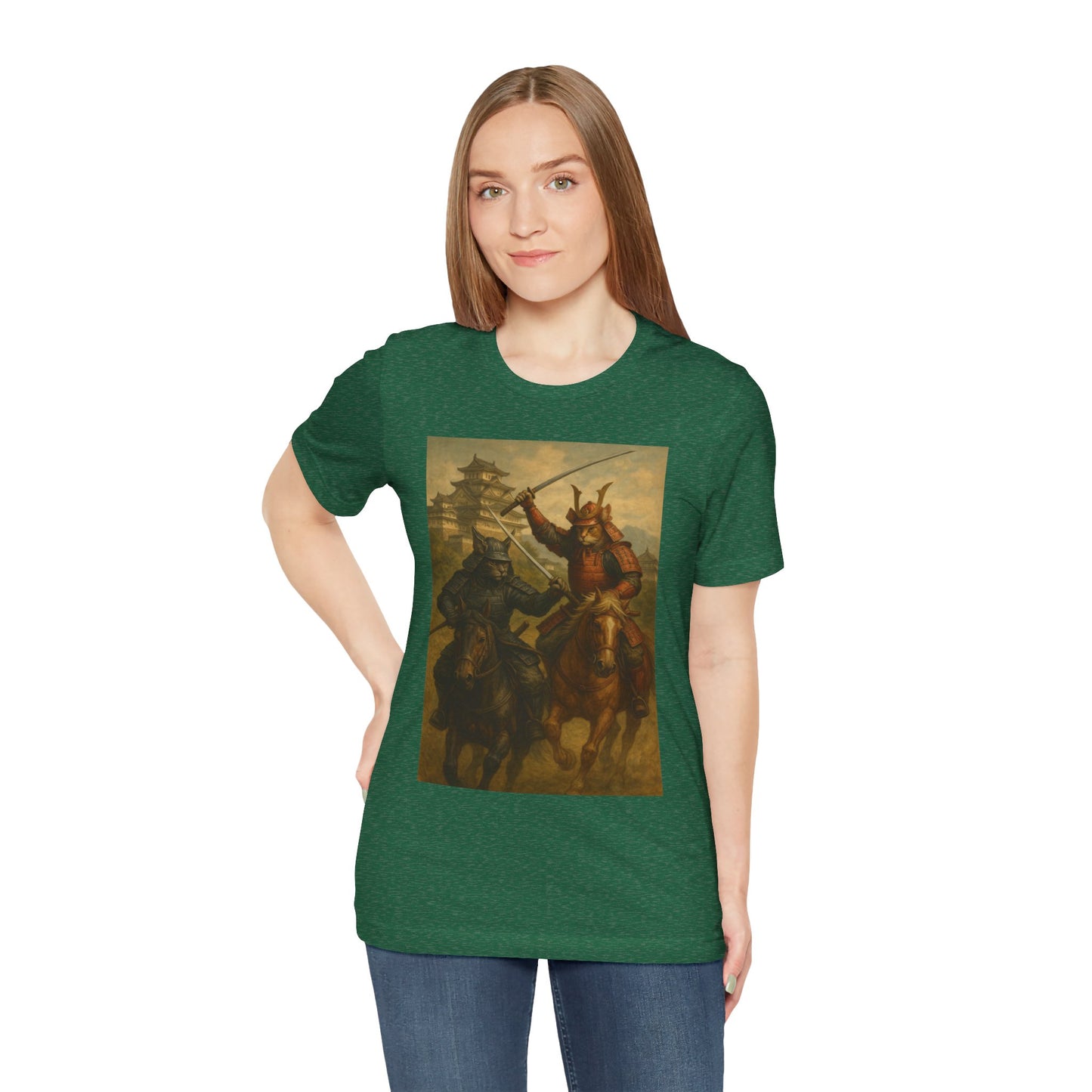Epic Cat Samurai Battle Tee - War Horses Clash in Front of Japanese Castle  Feline Warrior Art Shirt for Fantasy & Japan Lovers