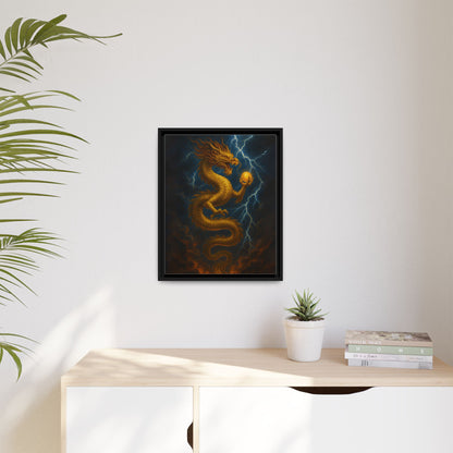 Golden Dragon Canvas Feng Shui Wall Art Lightning Storm Dragon with Pearl Good Luck Decor Gift for Dad Office Living Room