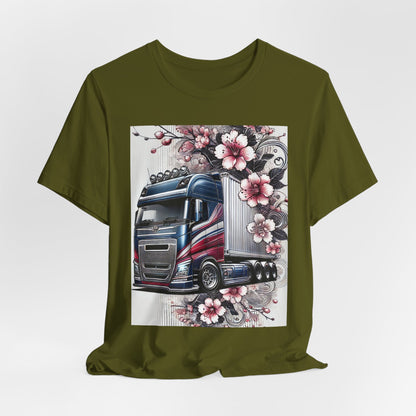 Cherry Blossom Convoy T-Shirt | Japanese Sakura x Modern Truck Art | Unique Graphic Tee for Drivers & Streetwear Lovers 001