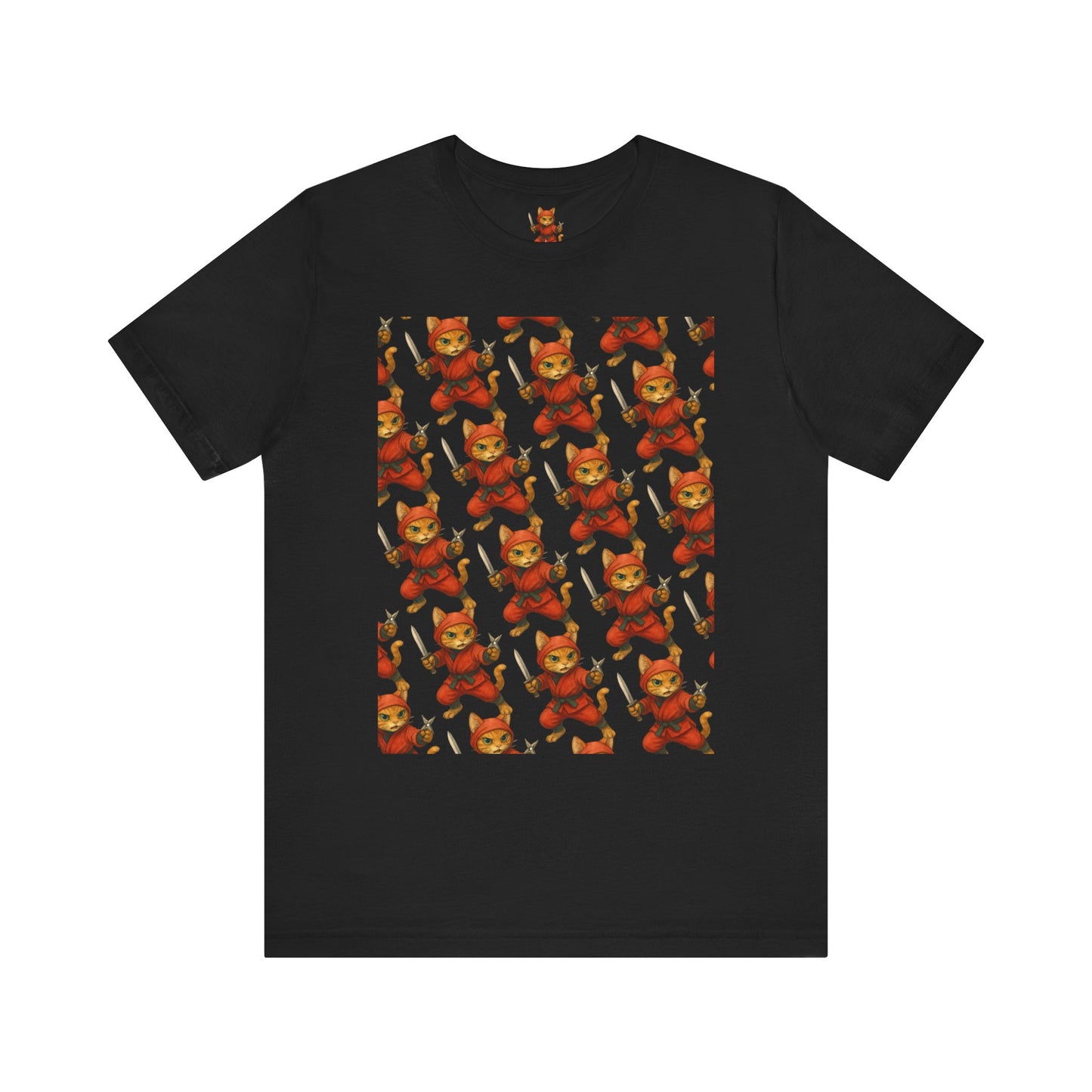 Ninja Cat T-Shirt - Cute Ninja Cat Front Print and Bold Japanese Kanji "NEKONIN" Back Print - Cool Unisex Japanese Streetwear Tee