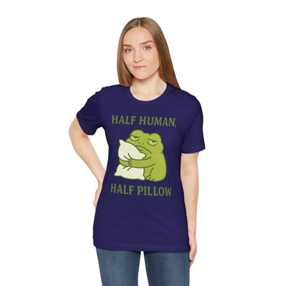 Half Human Half Pillow Funny Sleepy Frog Shirt for Coffee Lovers Dad Gift Not a Morning Person Tee Cozy Kawaii Aesthetic Graphic Top