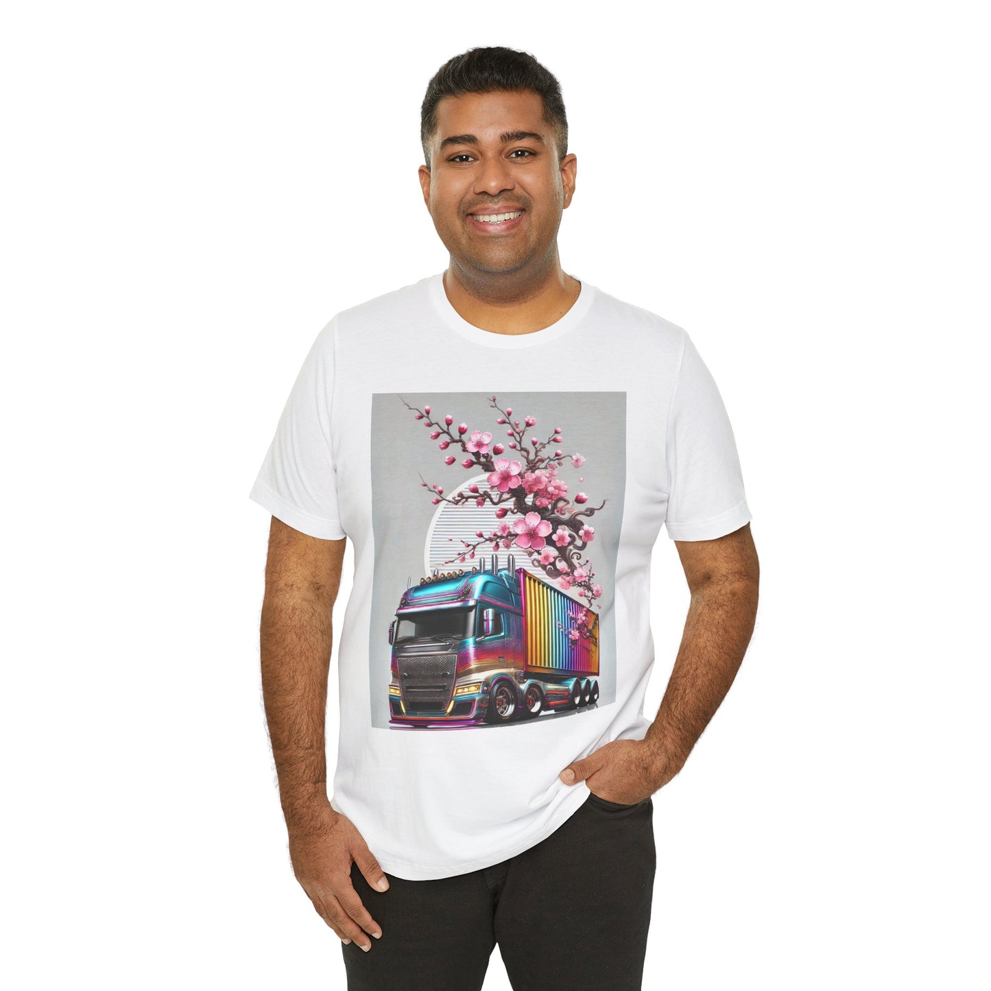 Cherry Blossom Convoy T-Shirt | Japanese Sakura x Modern Truck Art | Unique Graphic Tee for Drivers & Streetwear Lovers No.007