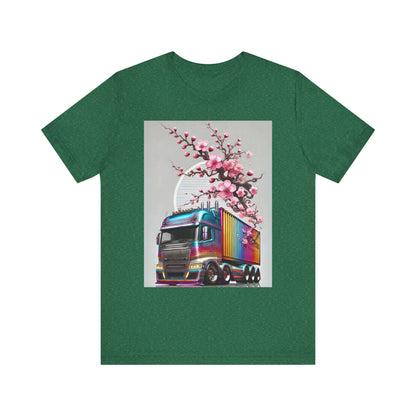 Cherry Blossom Convoy T-Shirt | Japanese Sakura x Modern Truck Art | Unique Graphic Tee for Drivers & Streetwear Lovers No.007