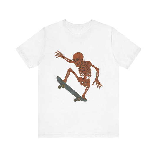 Skater Skeleton Graphic Tee for Adults - Vintage-Style Skeleton Skateboarding Shirt - Edgy Streetwear T-Shirt for Skaters and Art Lovers