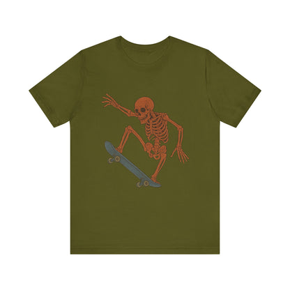 Skater Skeleton Graphic Tee for Adults - Vintage-Style Skeleton Skateboarding Shirt - Edgy Streetwear T-Shirt for Skaters and Art Lovers