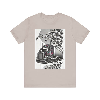 Cherry Blossom Convoy T-Shirt | Japanese Sakura x Modern Truck Art | Unique Graphic Tee for Drivers & Streetwear Lovers No.002