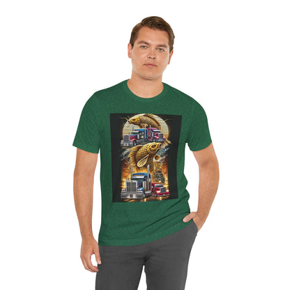 Bold Koi & Truck Fusion T-Shirt | Japanese Golden Carp AND Convoy Art Tee | Vibrant Streetwear for Truckers AND Tattoo Fans