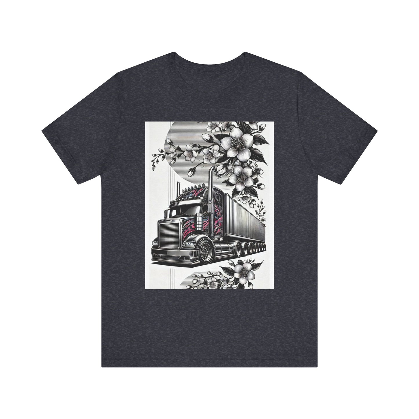 Cherry Blossom Convoy T-Shirt | Japanese Sakura x Modern Truck Art | Unique Graphic Tee for Drivers & Streetwear Lovers No.002