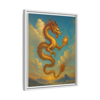 Golden Dragon Canvas Feng Shui Wall Art Asian Myth Painting Sky Cloud Mountain Good Luck Decor Gift for Dad Living Room Office