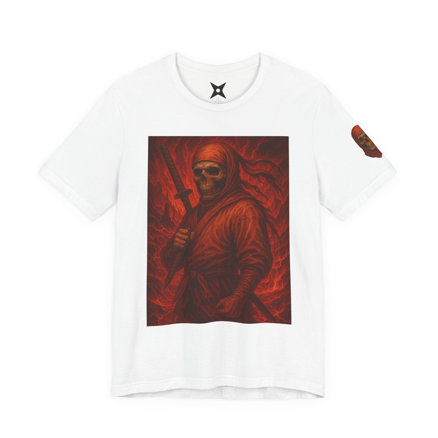 Dark Ninja Skull T-Shirt - Japanese Horror Art, Ninja Skeleton Graphic Tee, High-Detail Gothic Warrior Shirt, Unisex Streetwear