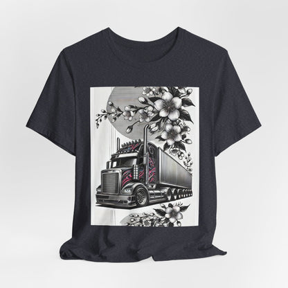 Cherry Blossom Convoy T-Shirt | Japanese Sakura x Modern Truck Art | Unique Graphic Tee for Drivers & Streetwear Lovers No.002