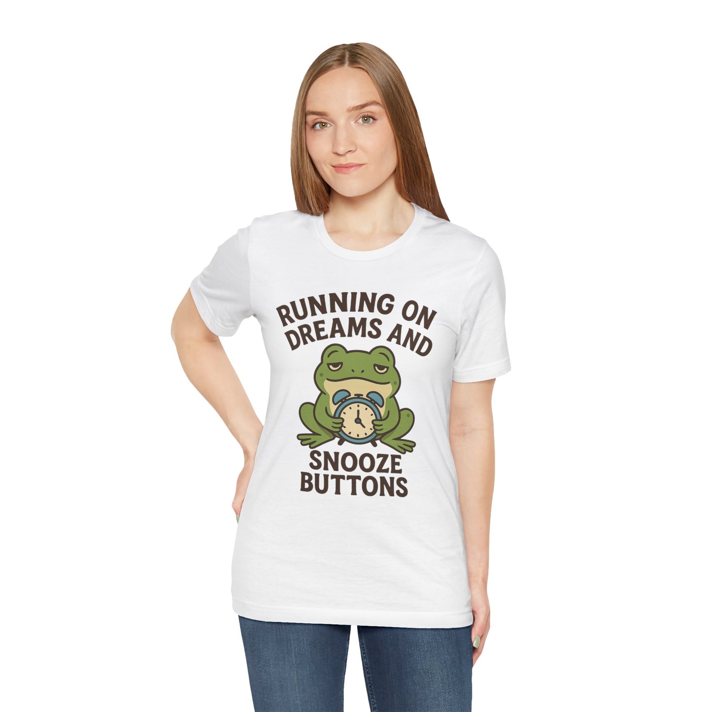 Running on Dreams and Snooze Buttons Shirt Sleepy Frog Tee Funny Night Owl Top Great Dad Gift Cozy Loungewear Aesthetic