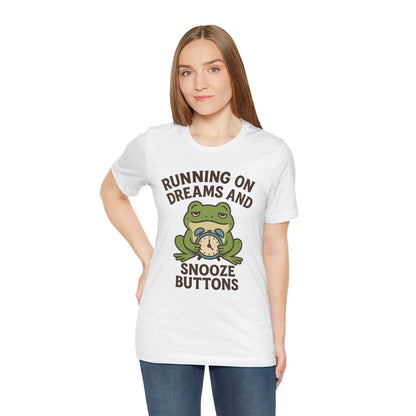 Running on Dreams and Snooze Buttons Shirt Sleepy Frog Tee Funny Night Owl Top Great Dad Gift Cozy Loungewear Aesthetic