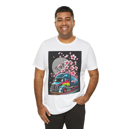 Cherry Blossom Convoy T-Shirt | Japanese Sakura x Modern Truck Art | Unique Graphic Tee for Drivers & Streetwear Lovers No.003