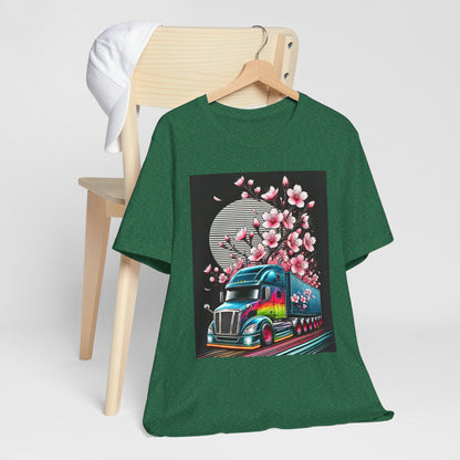 Cherry Blossom Convoy T-Shirt | Japanese Sakura x Modern Truck Art | Unique Graphic Tee for Drivers & Streetwear Lovers No.003