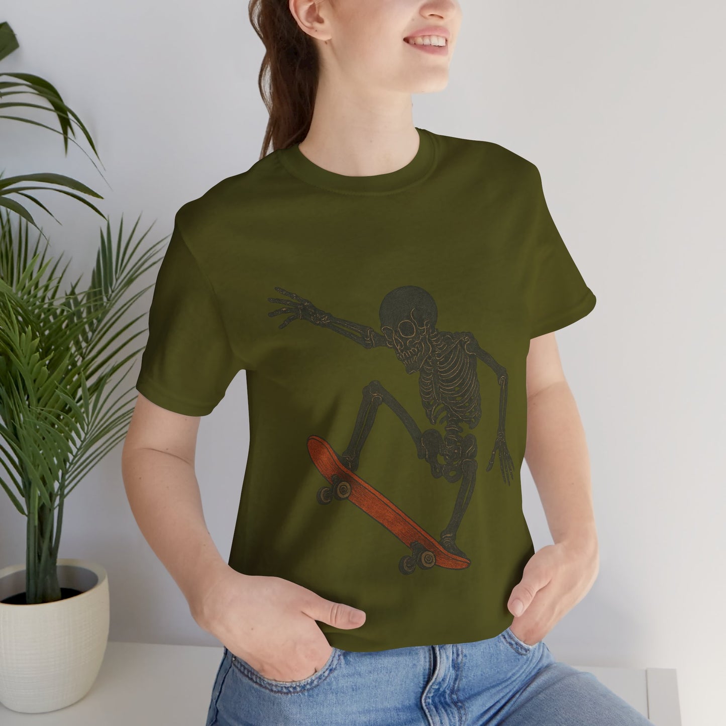 Skater Skeleton Graphic Tee for Adults - Vintage-Style Skeleton Skateboarding Shirt - Edgy Streetwear T-Shirt for Skaters and Art Lovers