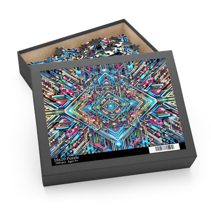 Futuristic Neon Circuit Puzzle-Ultra-Detailed Geometric Jigsaw for Adults | Sci-Fi Abstract Challenge (1000+ Pieces)