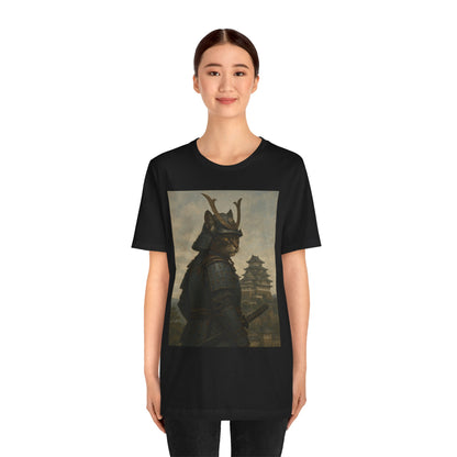 Cat Samurai Vigil Tee | Armored Feline Warrior w/ Castle Backdrop | Japanese Art Unisex Shirt