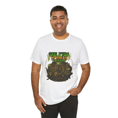 Skeleton Amphibian Rockers Album Cover Tee - Green Eyed Skeleton Frog Band Vocal Guitar Piano Drums Rock Art Shirt